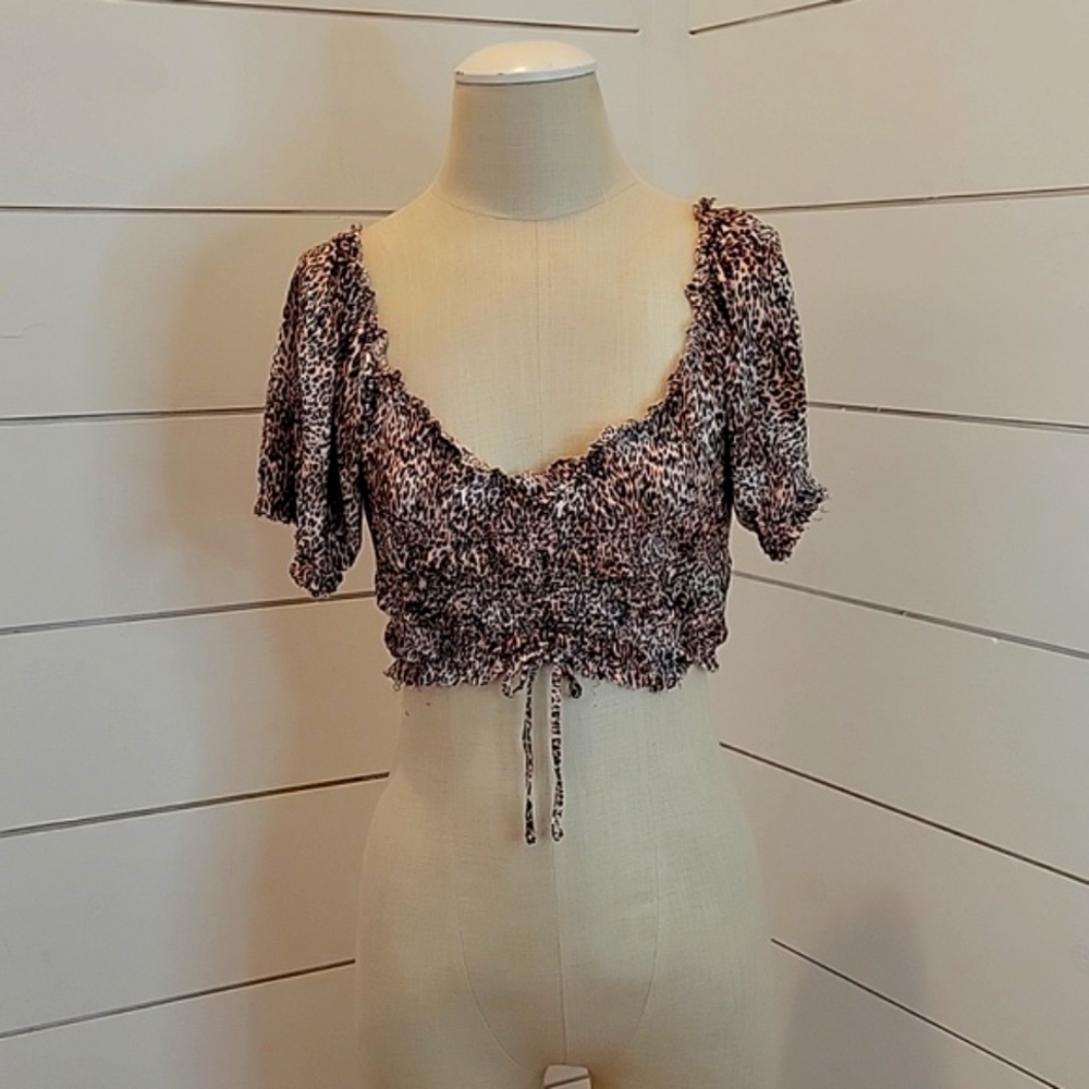 Urban Outfitters medium cheetah/leopard/animal print gathered crop top